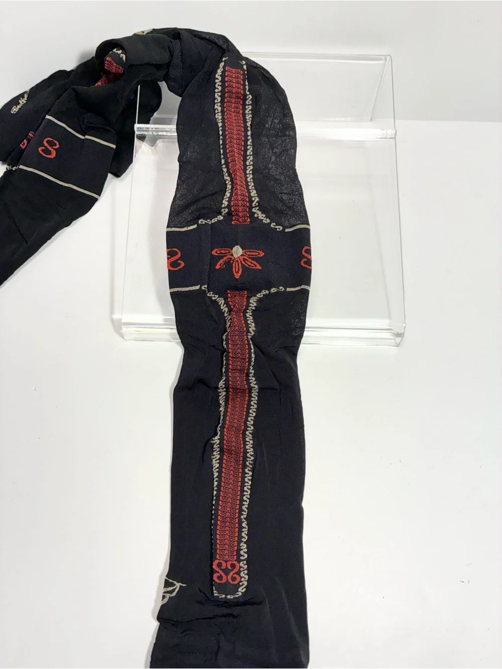 Berthe France Sheer Patterned Designer Tights Black Red Size 3/4 (M/L)